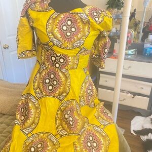 Vibrant Yellow Patterned Maxi Dress